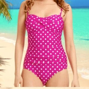 Catalina Tummy Control Pink
White Polka Dot One Piece
Swimsuit Size Large